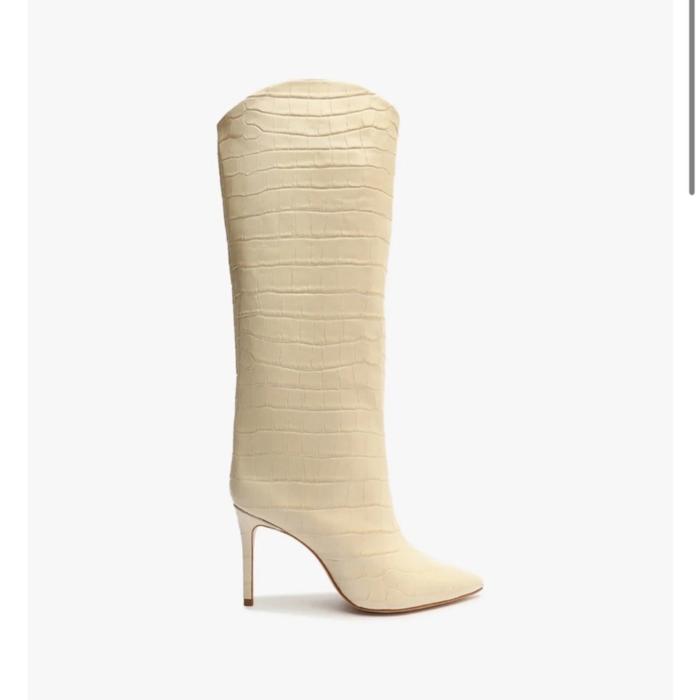 SCHUTZ Maryana Crocodile-Embossed Leather Knee-High Boots (Eggshell)